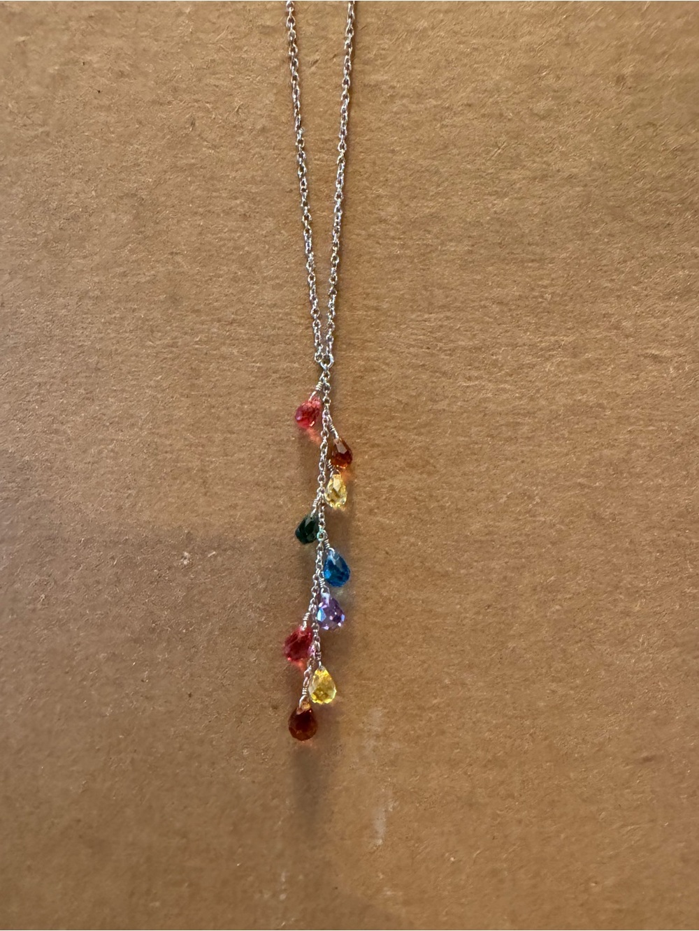 Silver Rainbow Teardrop Dangle Necklace